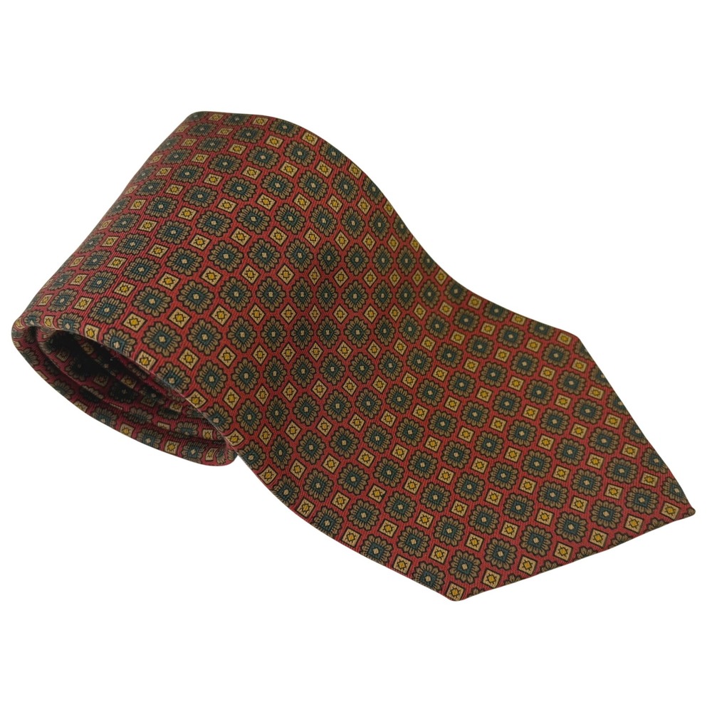 Brooks Brothers 346 Mens Red Geometric Medallion Pure Silk Necktie Made in USA